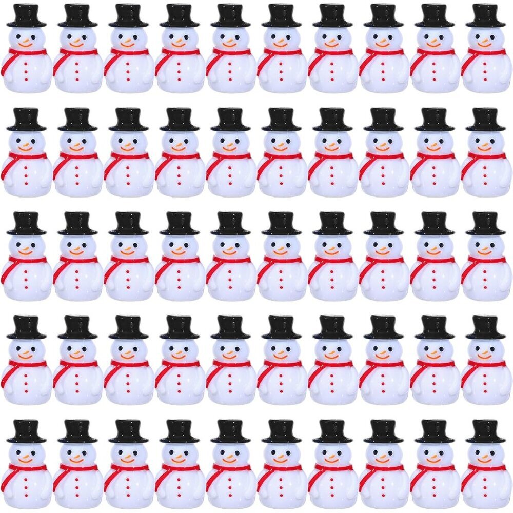 50 Pcs Mini Snowman Figurines - Classic Resin Christmas Decorations for Crafts